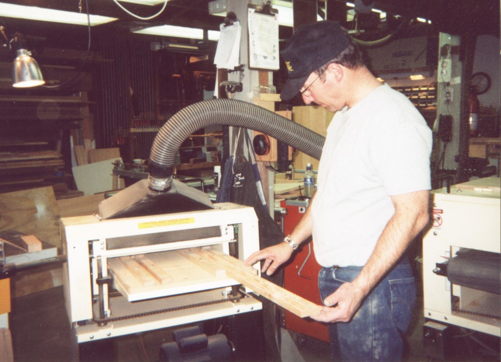 Bruce runs a blank through his Woodmaster Molder/Planer. He got it to make picture frame stock. He orders custom pattern knives from Woodmaster to reproduce antique patterns that haven't been produced in 150 years.