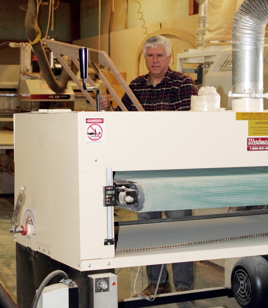 Dante puts his 50" Woodmaster Drum Sander through it's paces. He's making a good living as a cabinetmaker in today's tough economy. Woodmaster helps by slashing his operating costs.