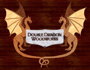 Here's Bruce's "Double Dragon Woodworks" business logo made of inlaid veneer. 