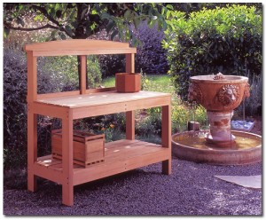 Bruce's Potting Bench is made of Western Red Cedar. On the bench top is one of his octagonal planters.