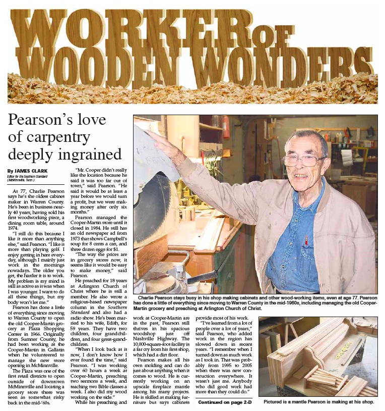 Charlie's in the news! Click the photo to read a recent story in Charlie's local newspaper, The Southern Standard, of McMinnville, TN. Courtesy Southern Standard.