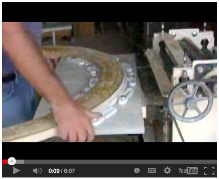 Gary demonstrates using a simple jig to run his laminated, curved blank through the Woodmaster.