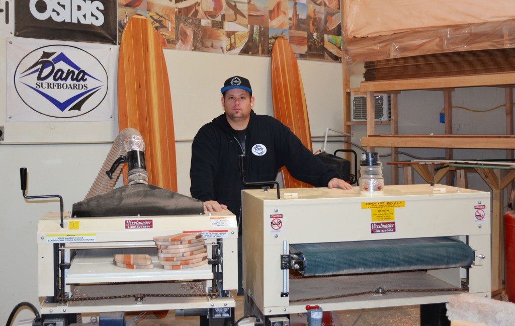 Dana's Koa surfboard is a prime example of the excellent craftsmanship that can be achieved with Woodmaster Molder/Planers and Drum Sanders.
